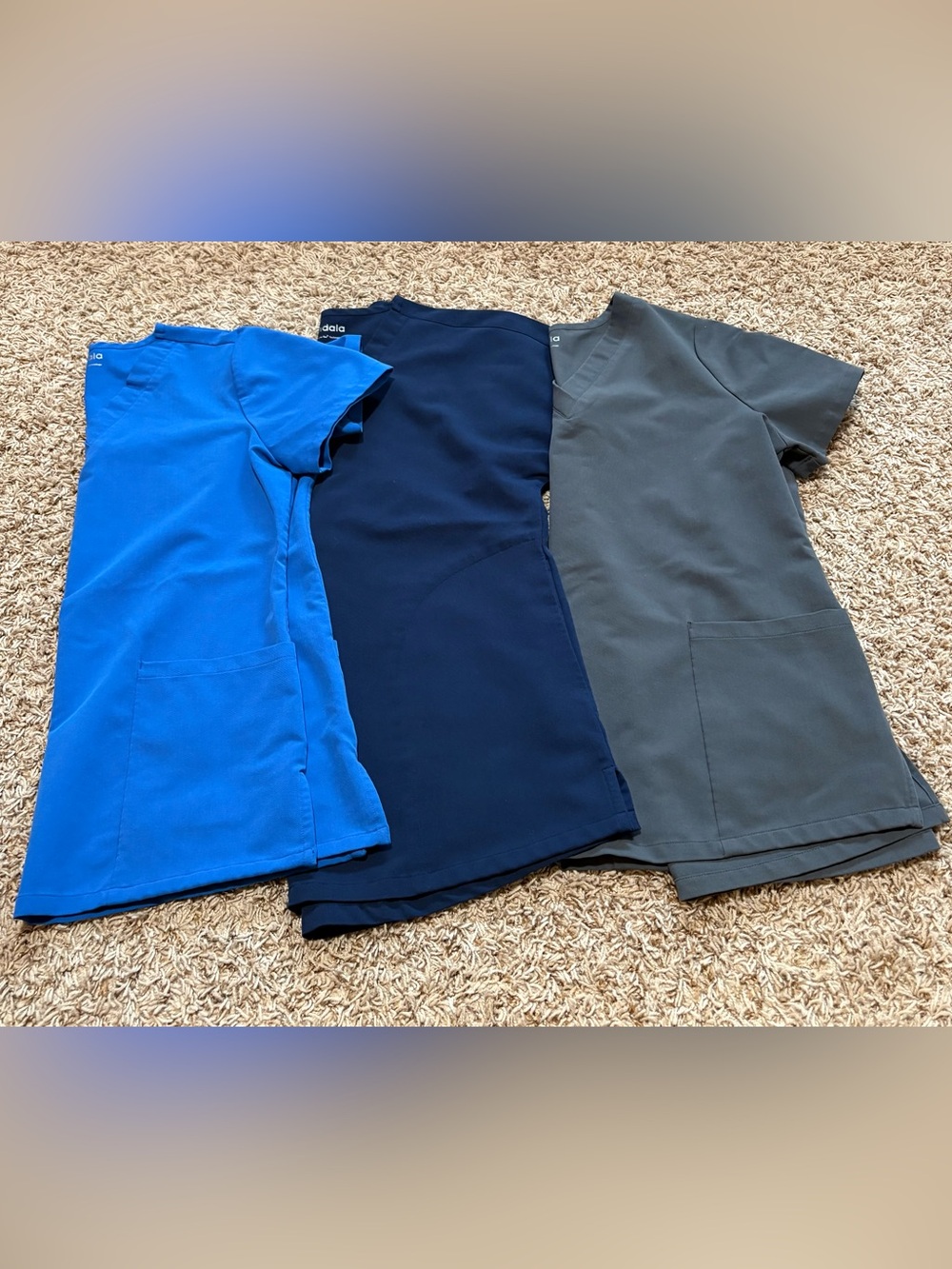 Mandala Scrub Tops Womens size XS Set of 3-navy, blue, gray
